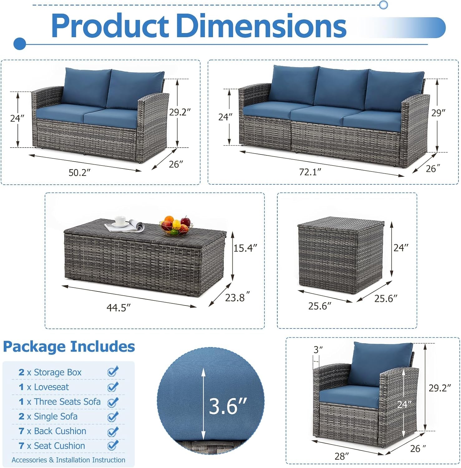 Seven Piece Outdoor Patio Furniture Set with Storage