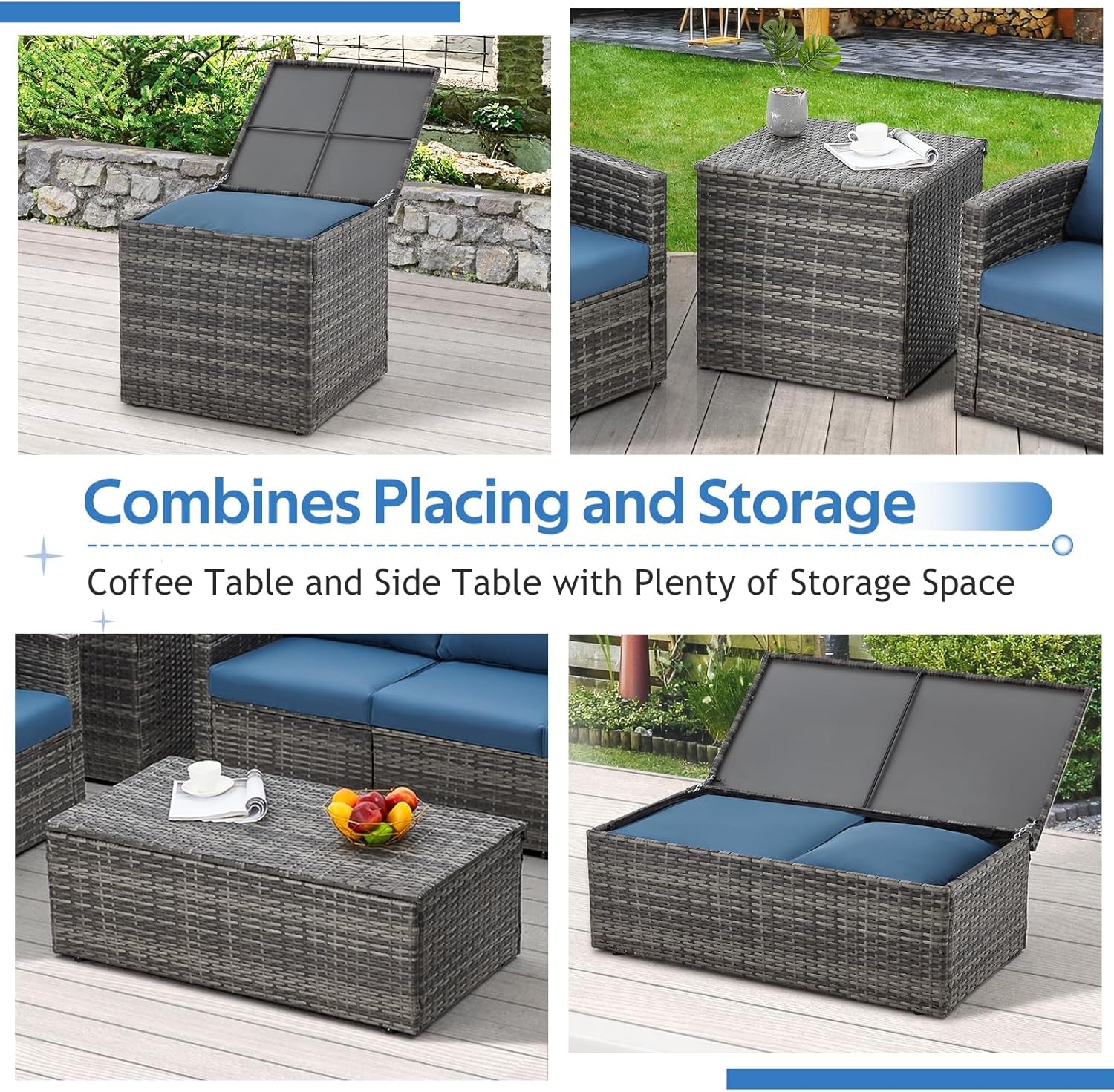 Seven Piece Outdoor Patio Furniture Set with Storage