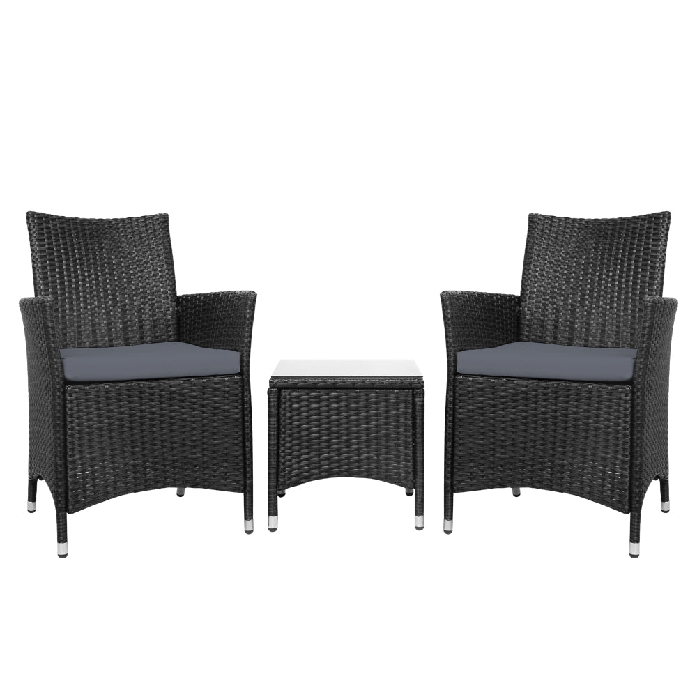 NNEDSZ 3pc Bistro Wicker Outdoor Furniture Set Black