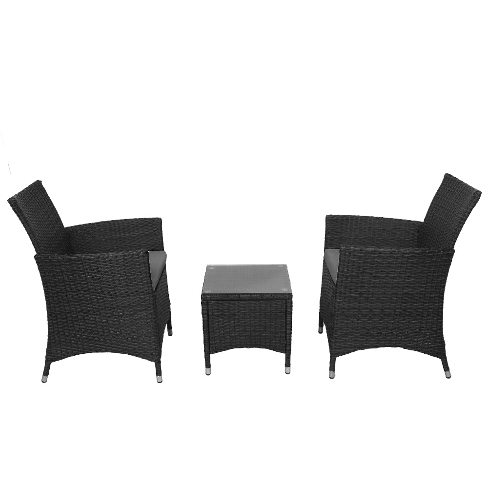 NNEDSZ 3pc Bistro Wicker Outdoor Furniture Set Black