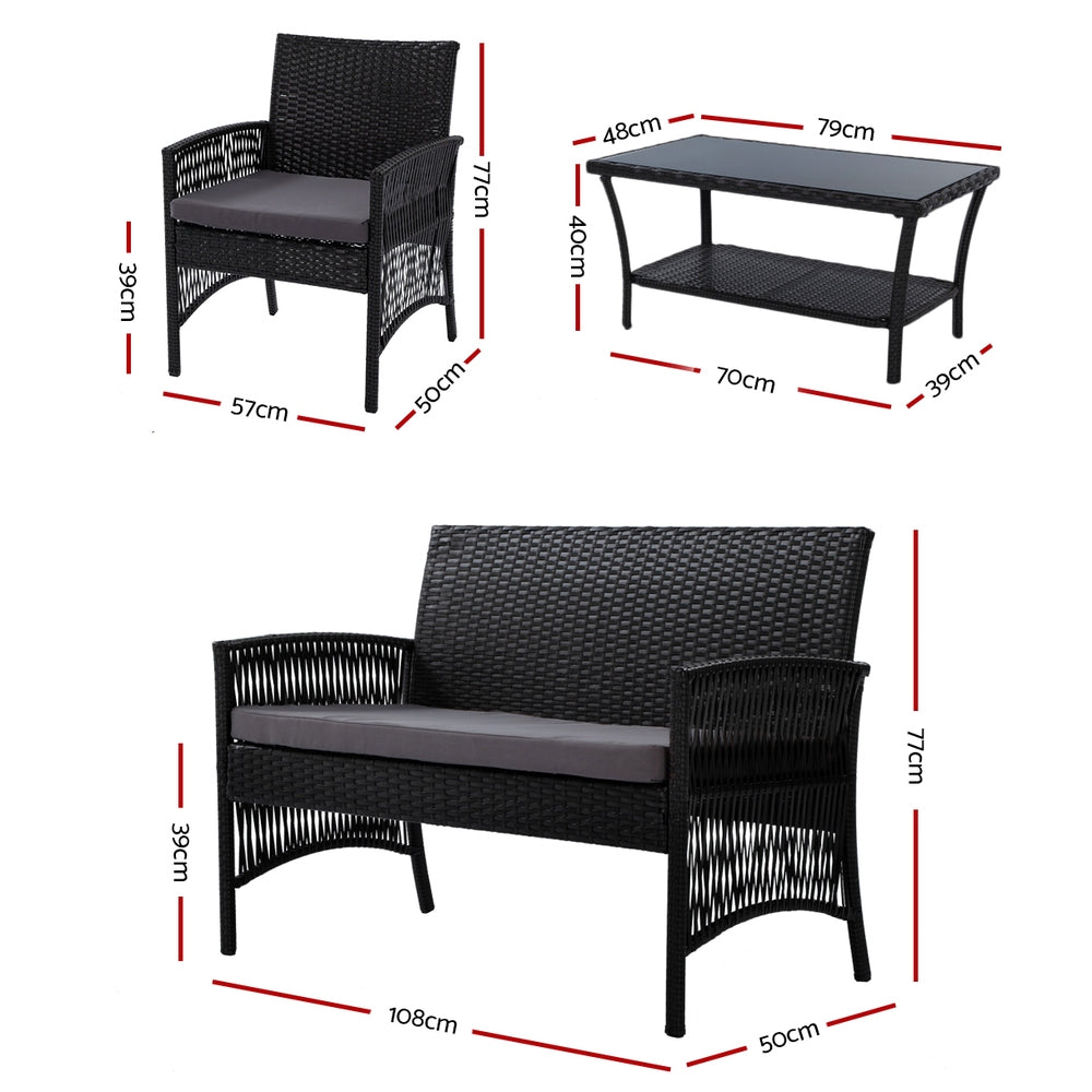 NNEDSZ Furniture Set Wicker Cushion 4pc Black