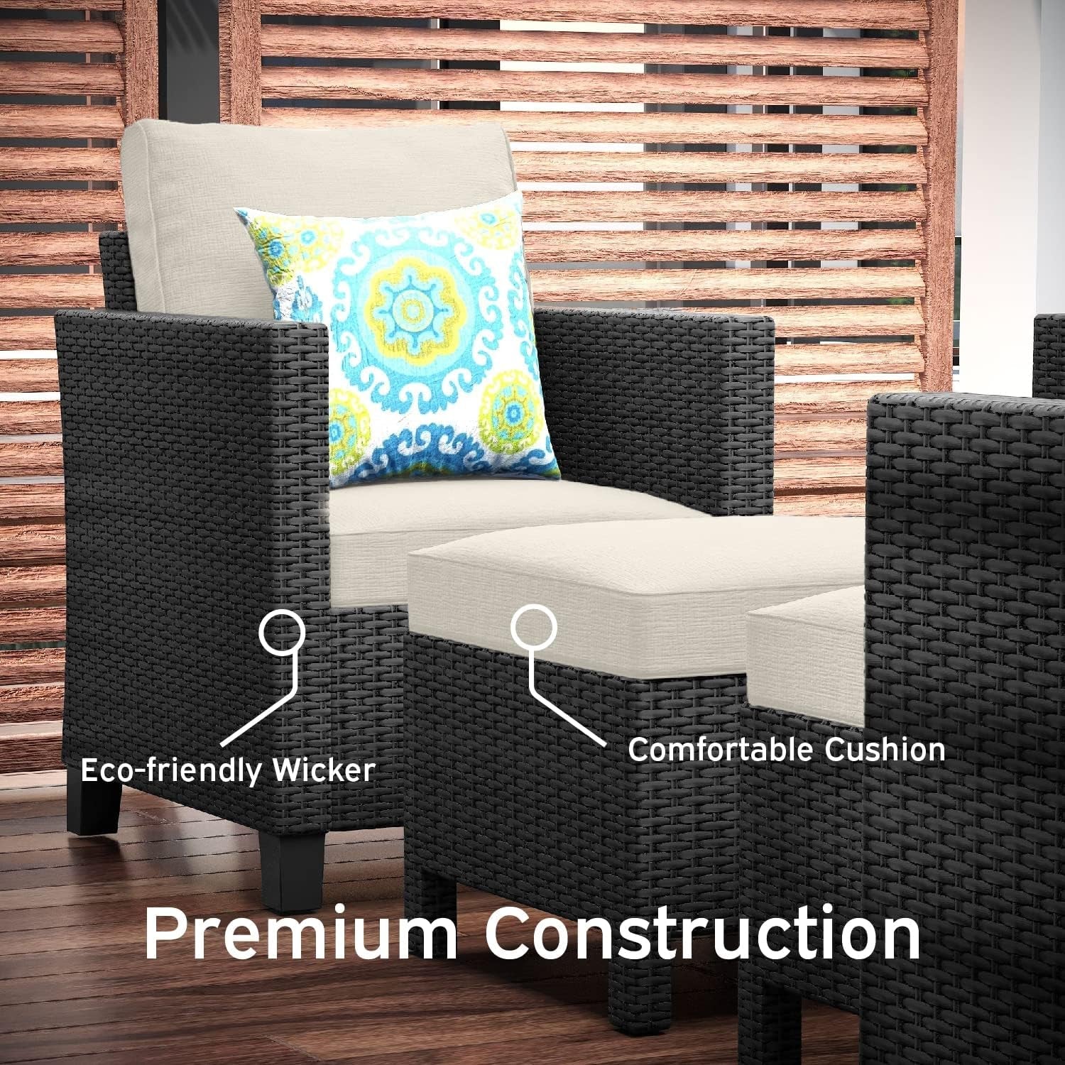 Patio Furniture Set - Outdoor Patio Furniture Sets, Patio Sectional Furniture Set, 5 Piece Patio Furniture Sets, Patio Conversation Sets, Black Wicker Patio Furniture with off White Cushions