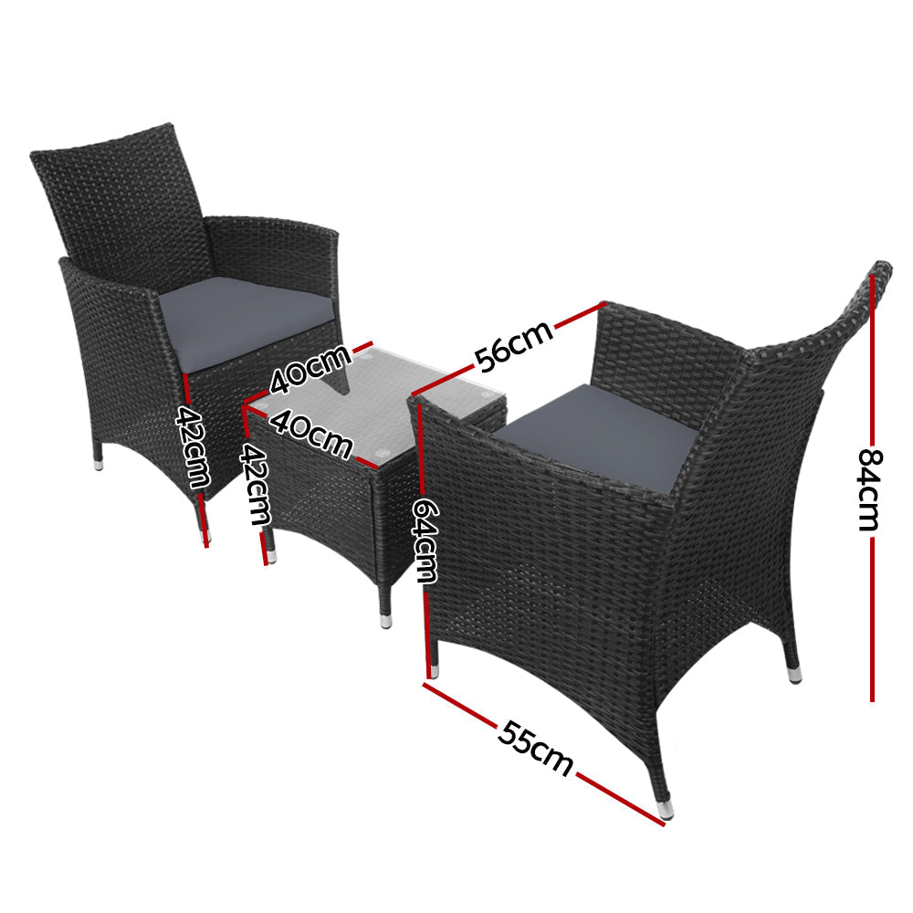 NNEDSZ  3 Piece Wicker Outdoor Furniture Set - Black