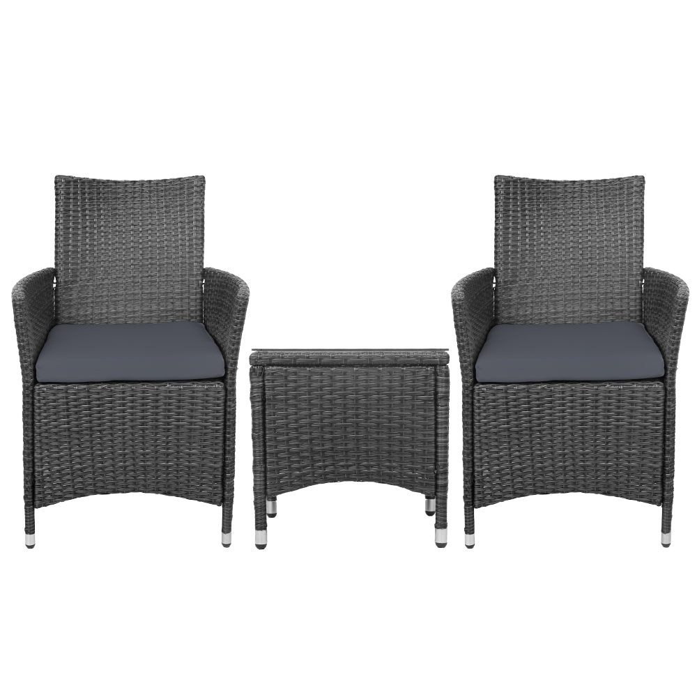 NNEDSZ  3 Piece Wicker Outdoor Furniture Set - Black