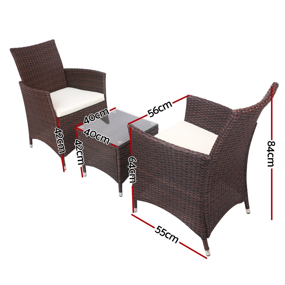 NNEDSZ 3 Piece Wicker Outdoor Furniture Set - Brown
