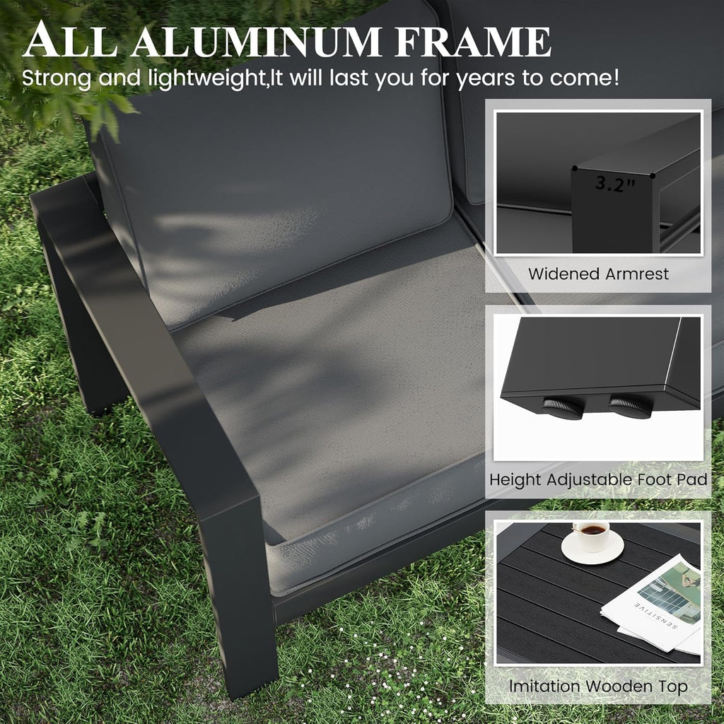 Aluminum Patio Furniture Set, 7 Piece Metal Outdoor Furniture Set, Patio Furniture Set with Waterproof Covers for Backyard Garden（Grey）