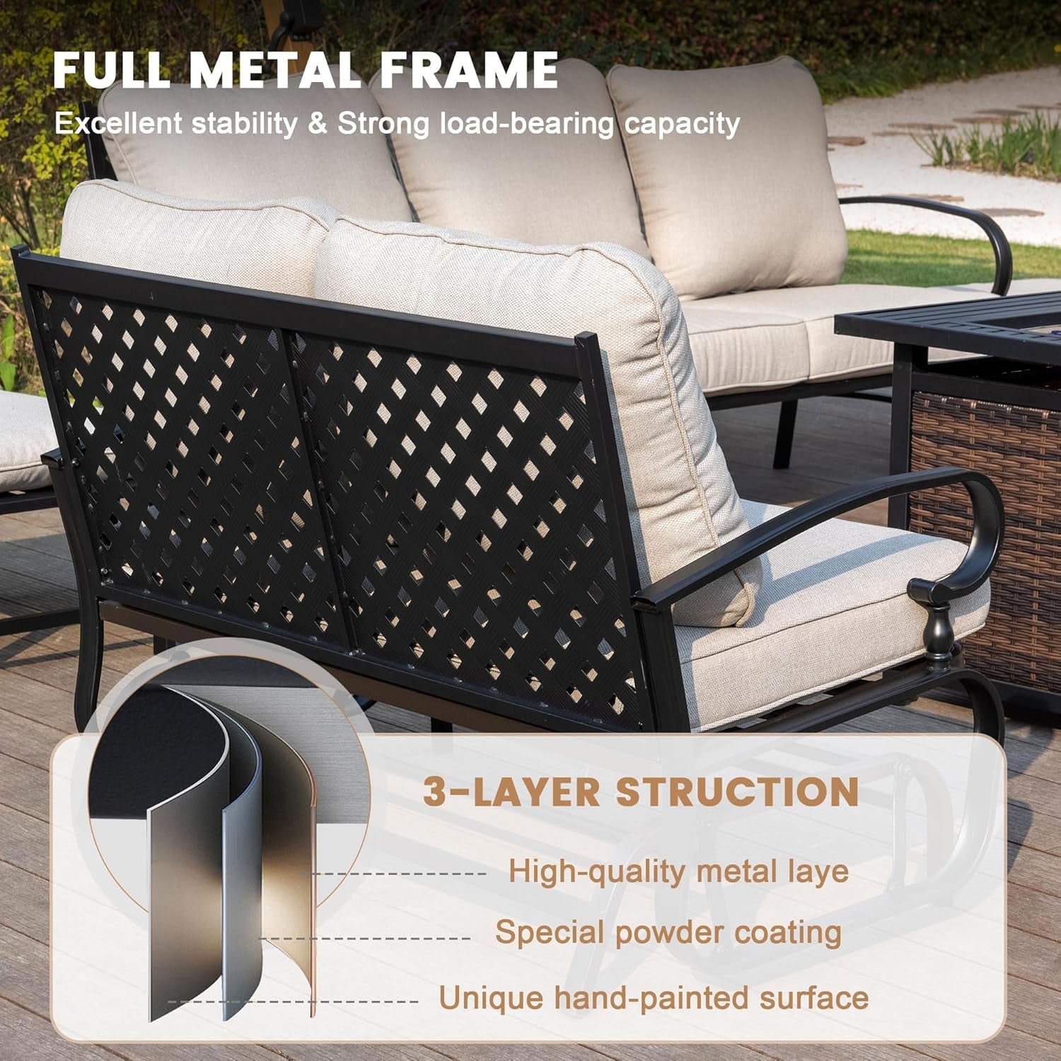Five Piece Outdoor Patio Furniture Set with Cushions