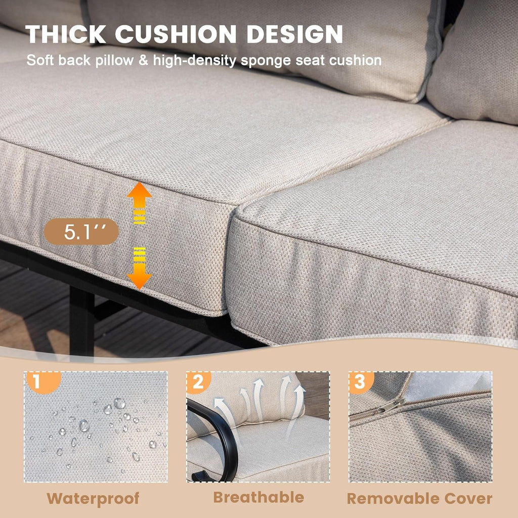 Five Piece Outdoor Patio Furniture Set with Cushions