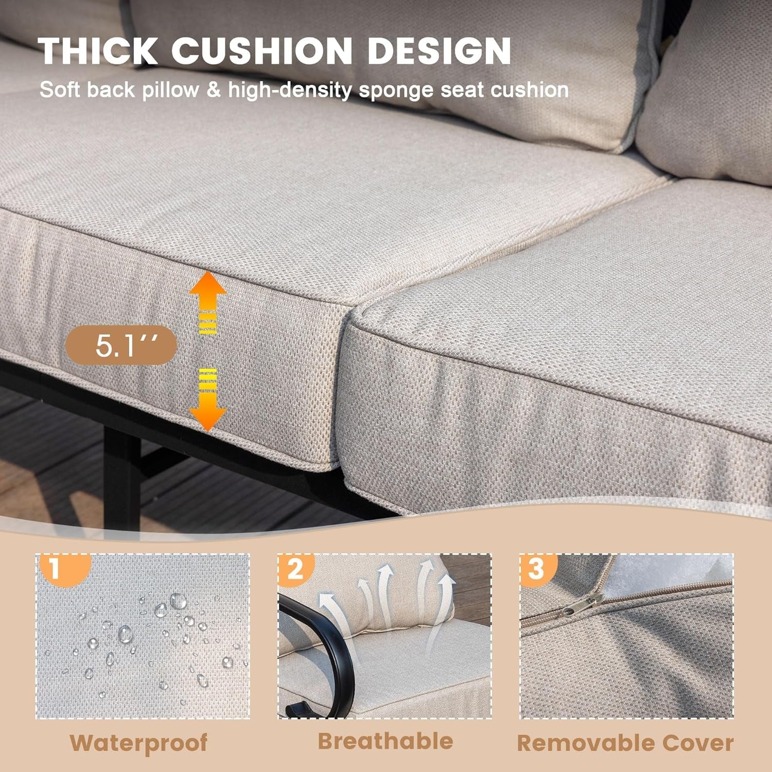 Five Piece Outdoor Patio Furniture Set with Cushions
